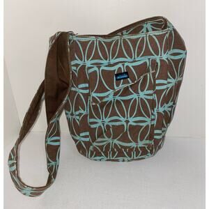 Kavu Crossbody Purse Canvas Shoulder Bag Brown with Turquoise Print Casual